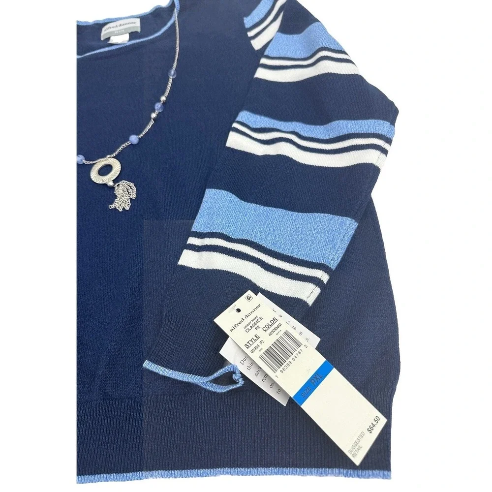 Alfred Dunner Women's Petite Striped Sweater with Removable Necklace Size PXL NW - Picture 4 of 12
